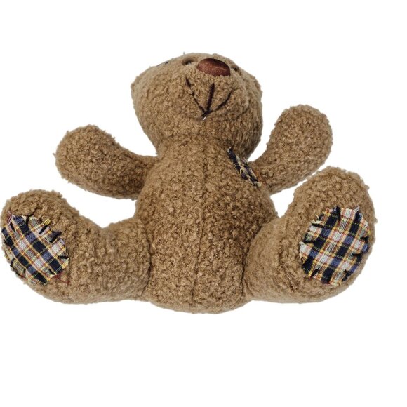 Soft Cuddly Teddy Bear Light Brown Plaid Patches Cute Kids Toy Stuffed Animal - Picture 7 of 16